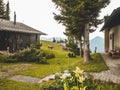 The Swiss alps in the summer, an old farmersÃ¢â¬â¢ shed with tools Royalty Free Stock Photo